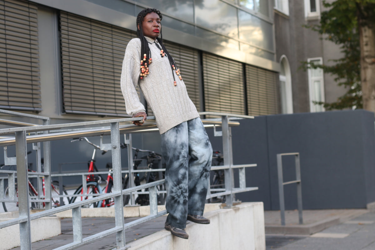 Tie Dye Denim Pants - Vintage Y2K Blue Grey Straight Leg Trousers | M