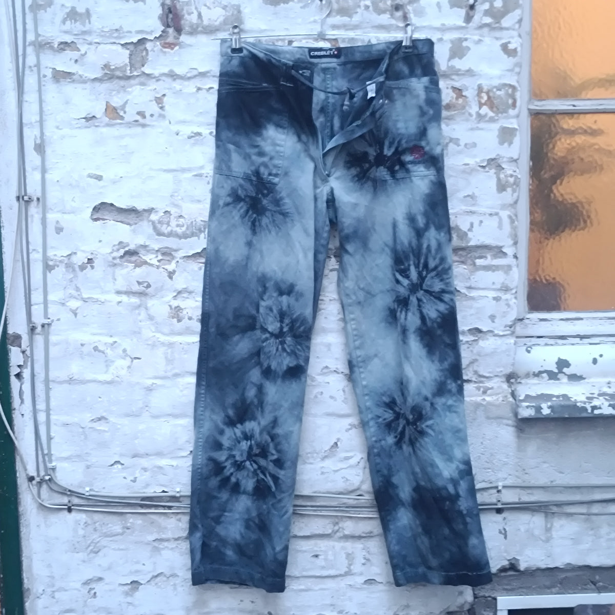 Tie Dye Denim Pants - Vintage Y2K Blue Grey Straight Leg Trousers | M