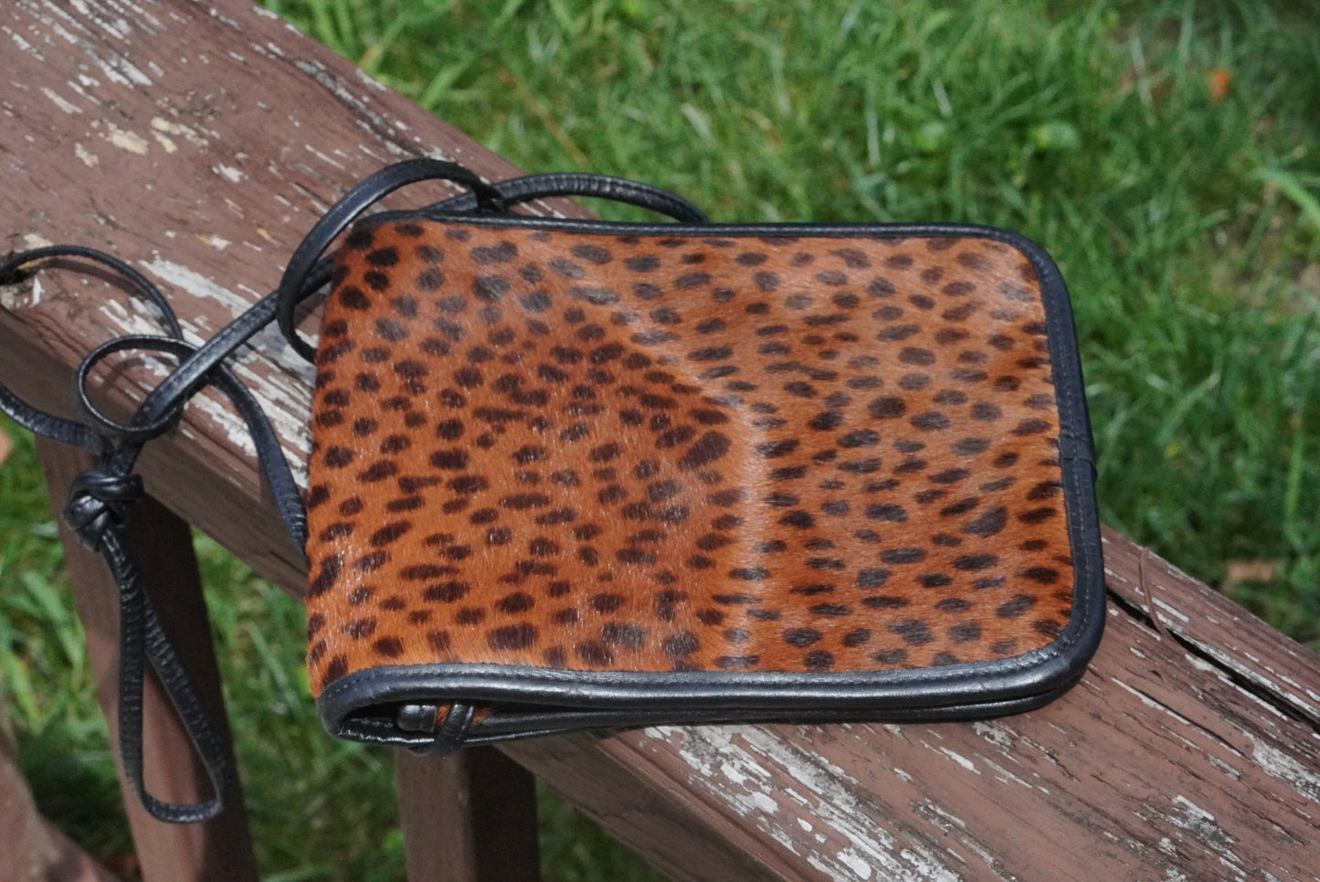Vintage 90s Leopard Print Calf Hair Crossbody Bag - Leather Purse