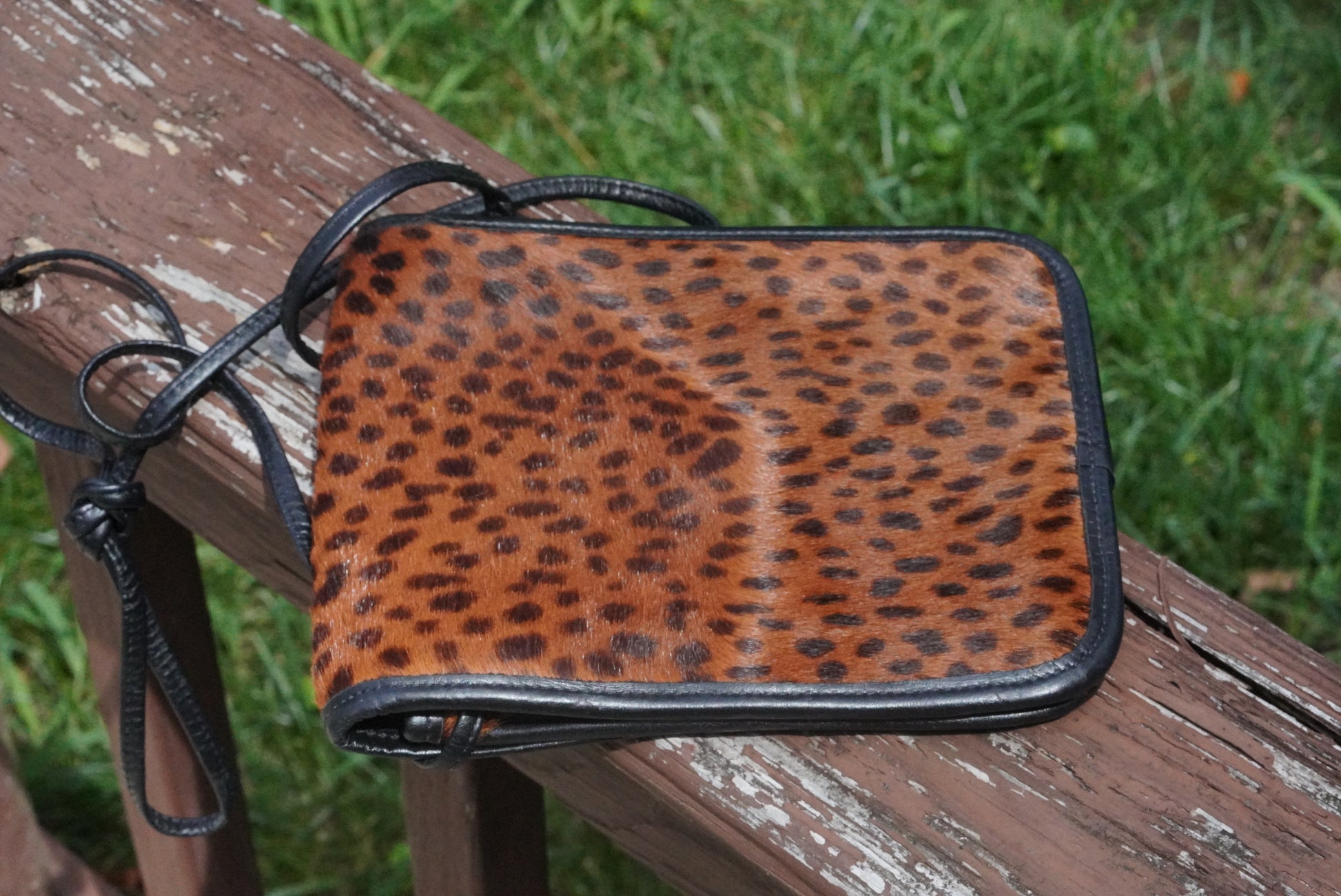 Vintage 90s Leopard Print Calf Hair Crossbody Bag - Leather Purse