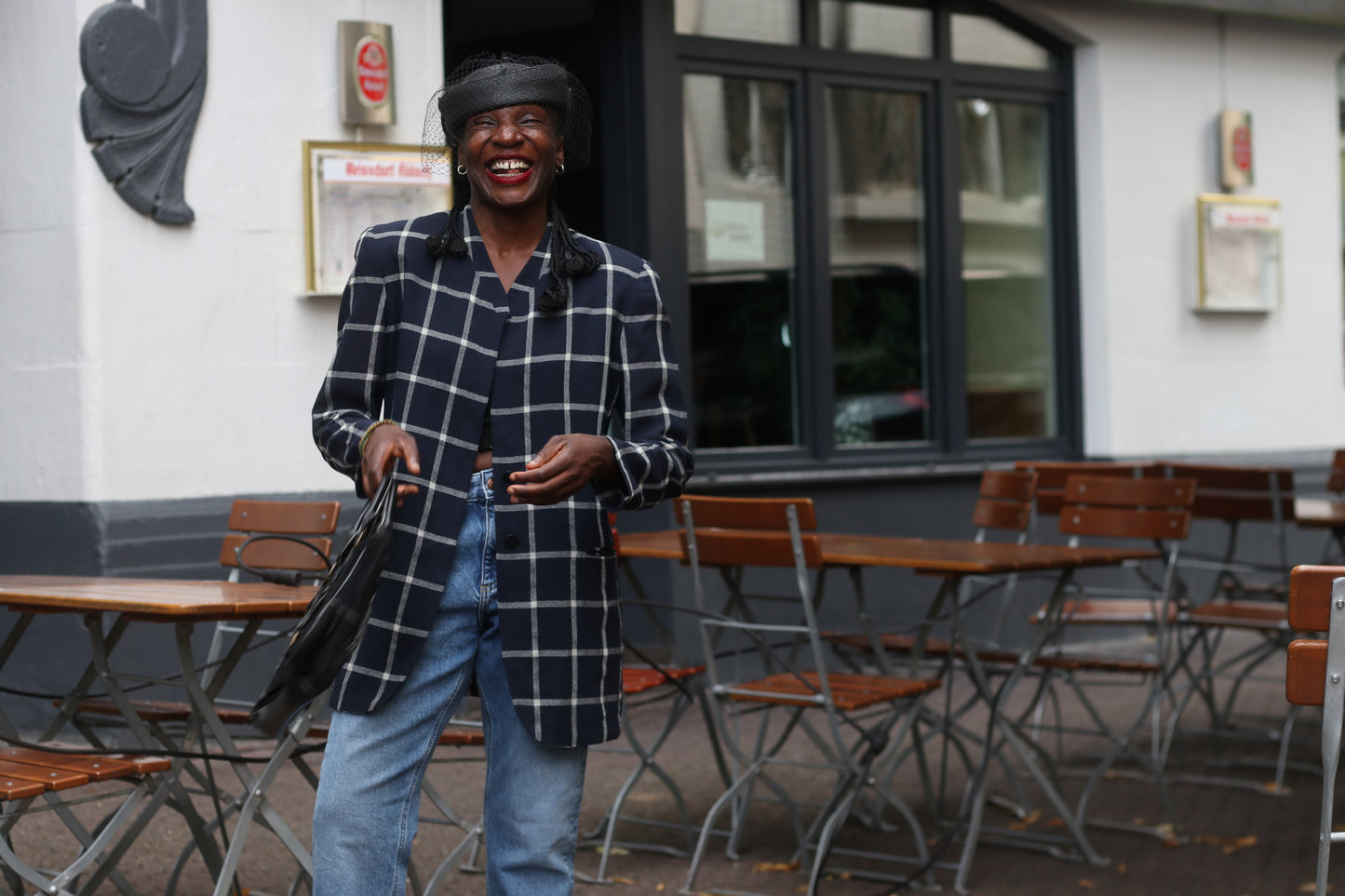 Vintage 80s Navy Plaid Blazer | Oversized Boxy Windowpane Jacket