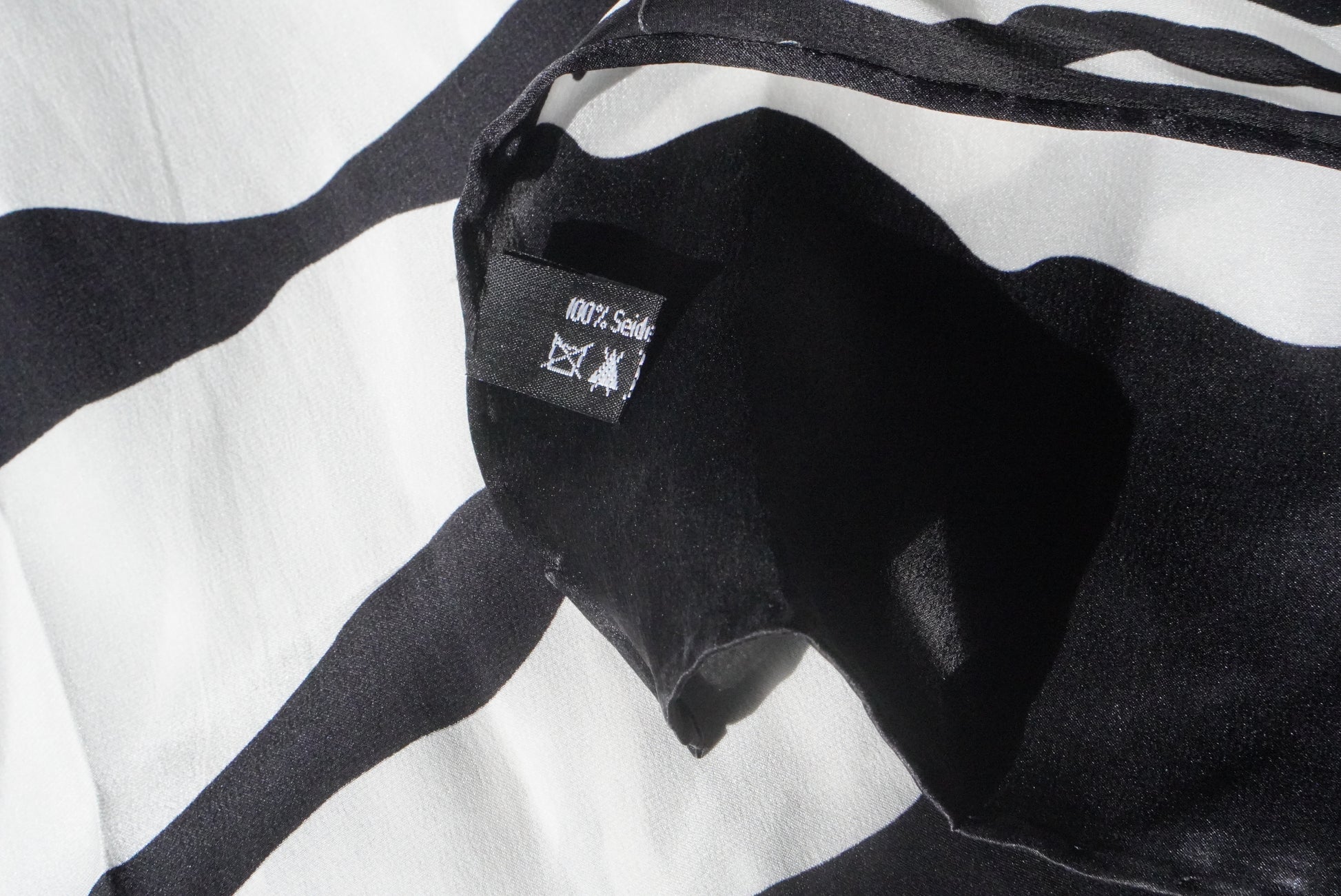 Vintage Black & White Silk Scarf - Abstract Zebra Print Square Scarf