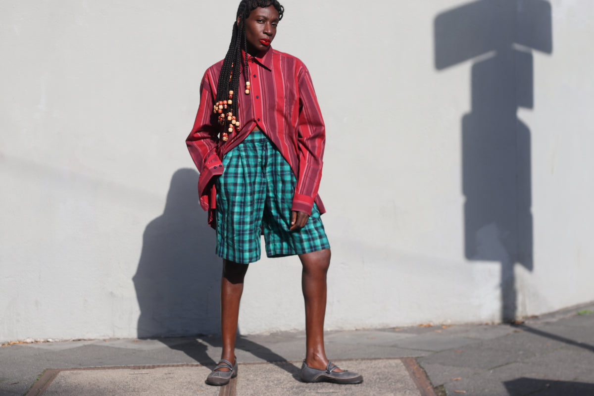 Plaid Shorts | Vintage 90s Green Culottes | High Waist Bermuda Fits XS TO S