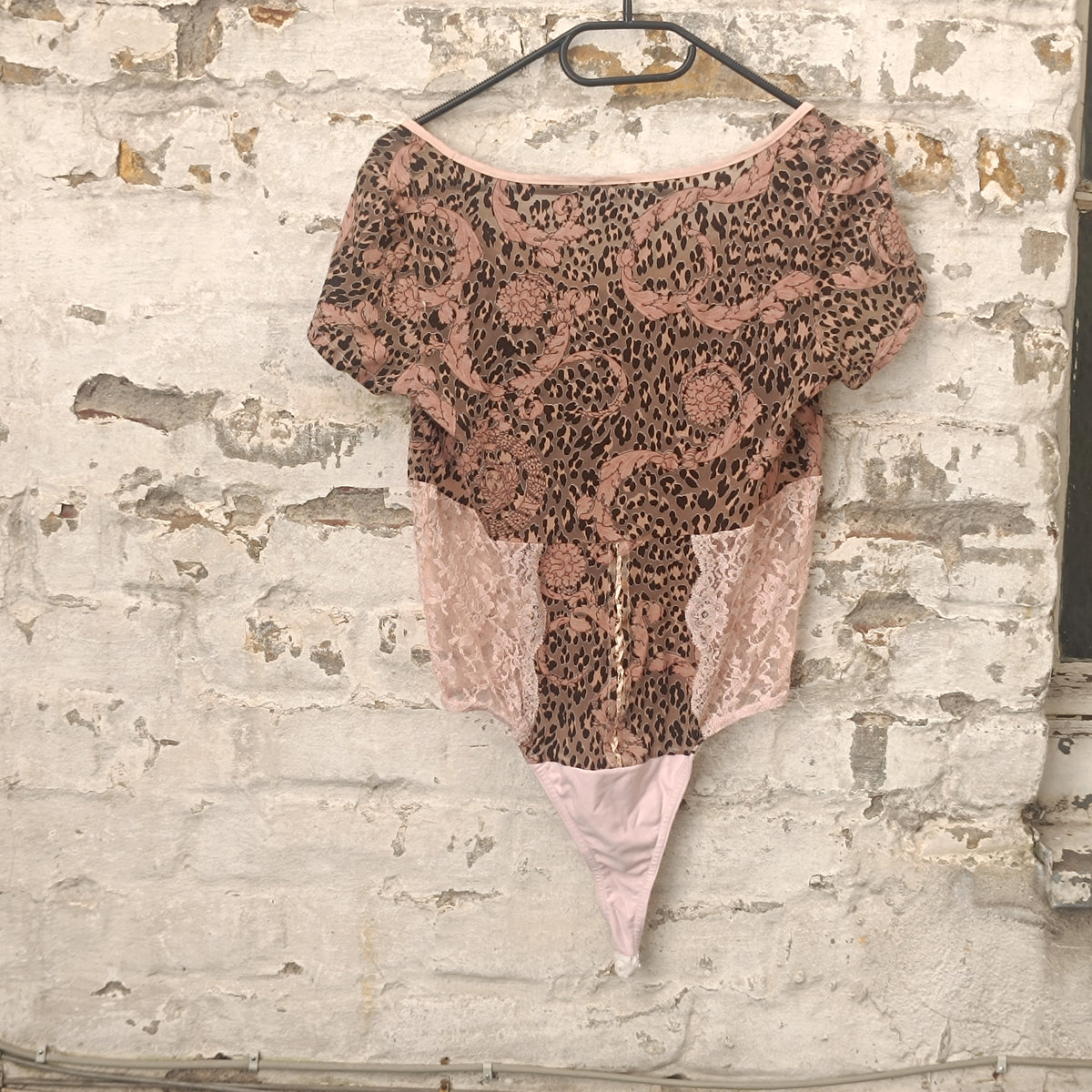 Vintage Versace Body - Leopard Baroque Lace Bodysuit - Pink Brown L