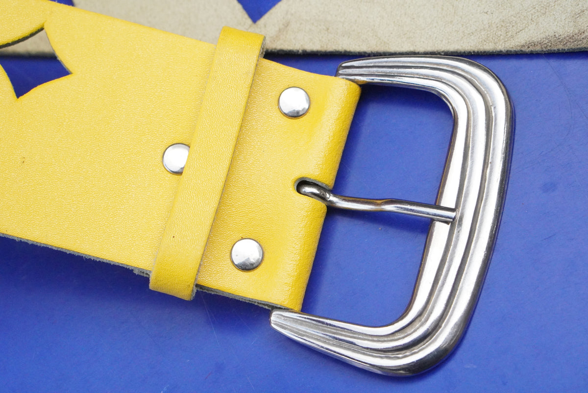 Vintage 90s Yellow Leather Belt - Playing Card Suit Cutouts