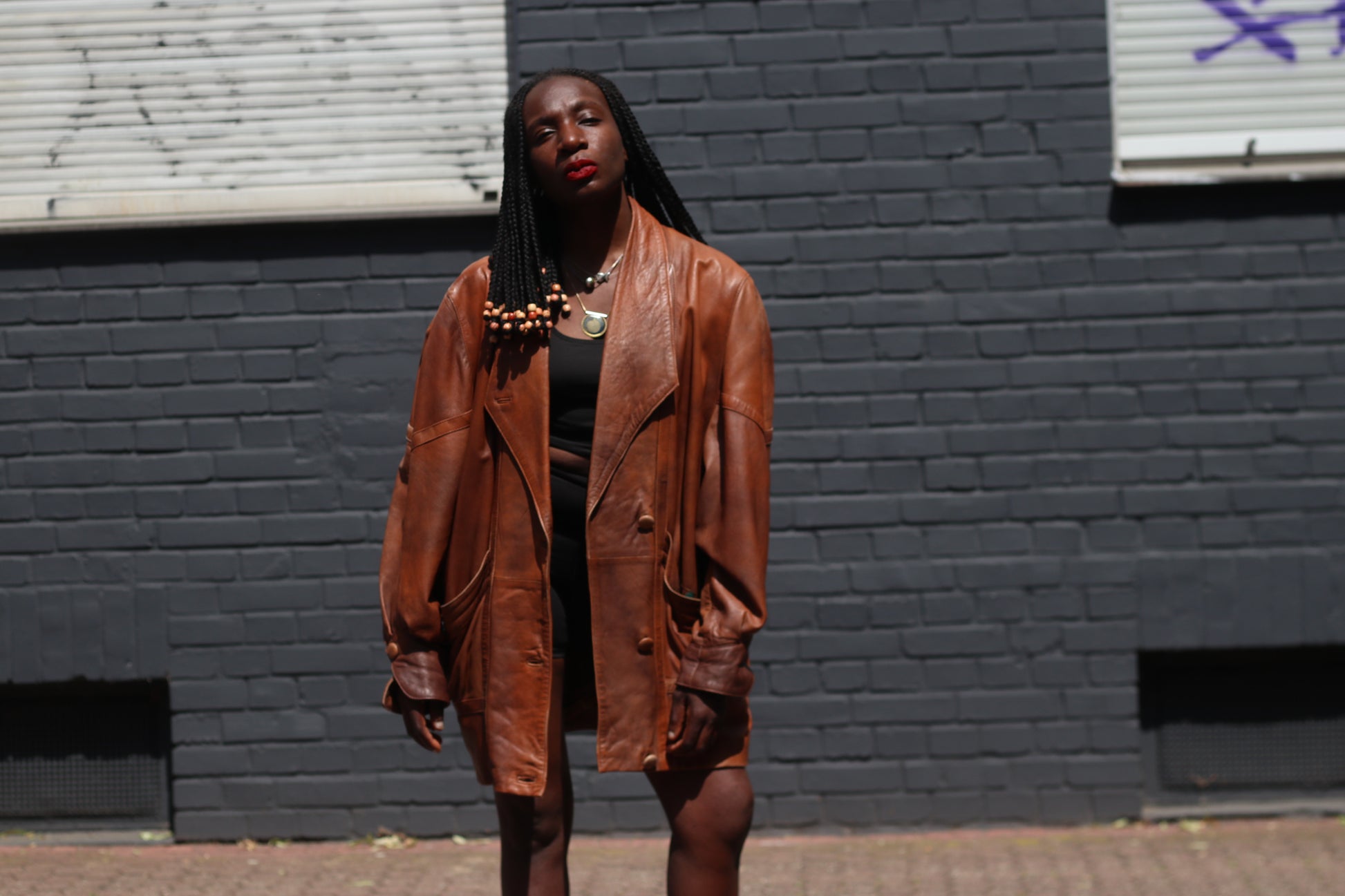 Vintage 1980s Leather Blazer Jacket Brown Oversized Boyfriend Coat Medium Large