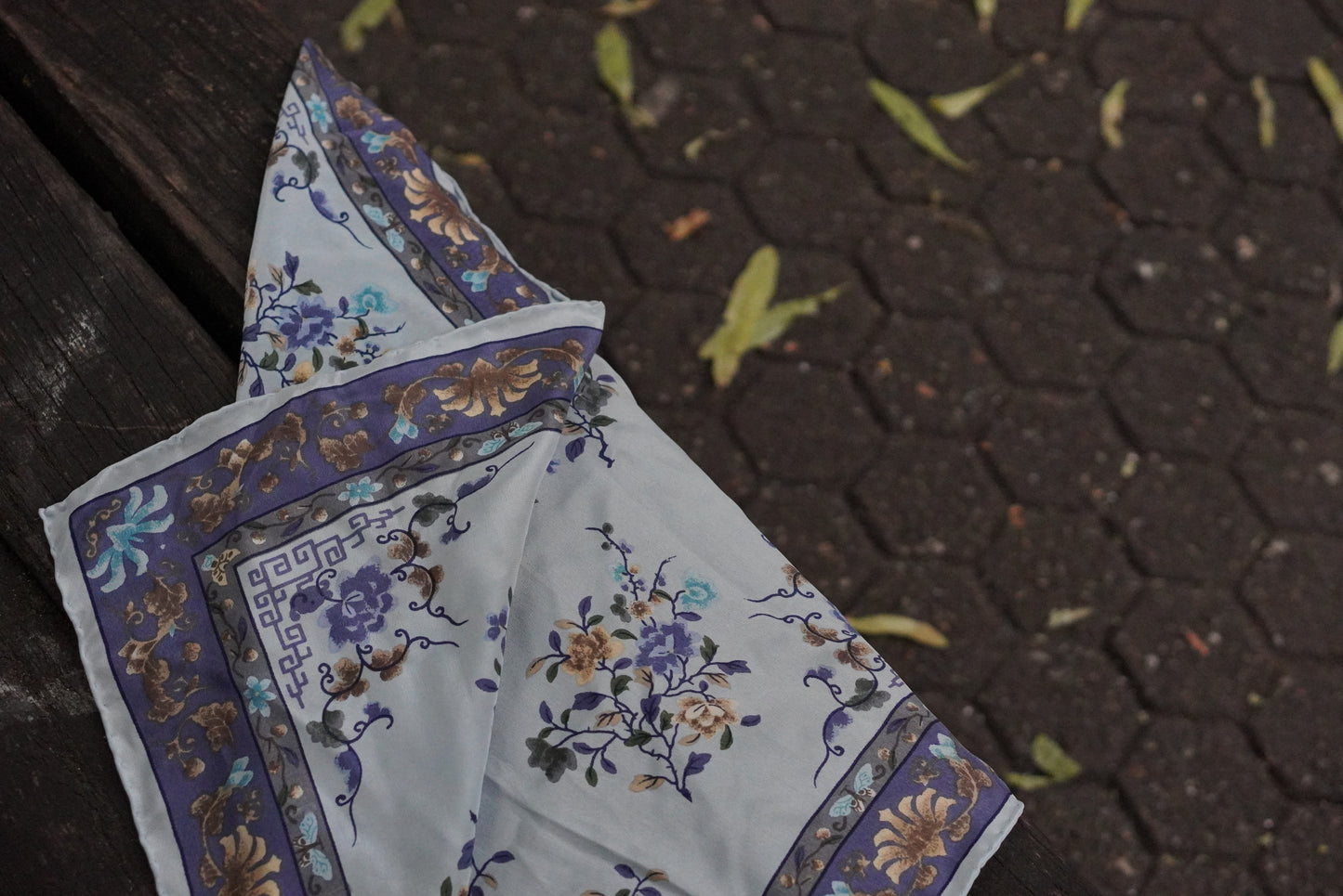 Vintage Pure Silk Scarf Blue Floral Neckerchief Italian Silk Bandana Square Head