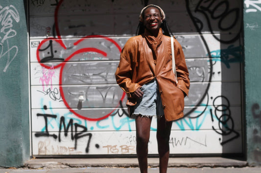 Max Brandes Vintage 80s Leather Jacket - Tan Oversized Bomber