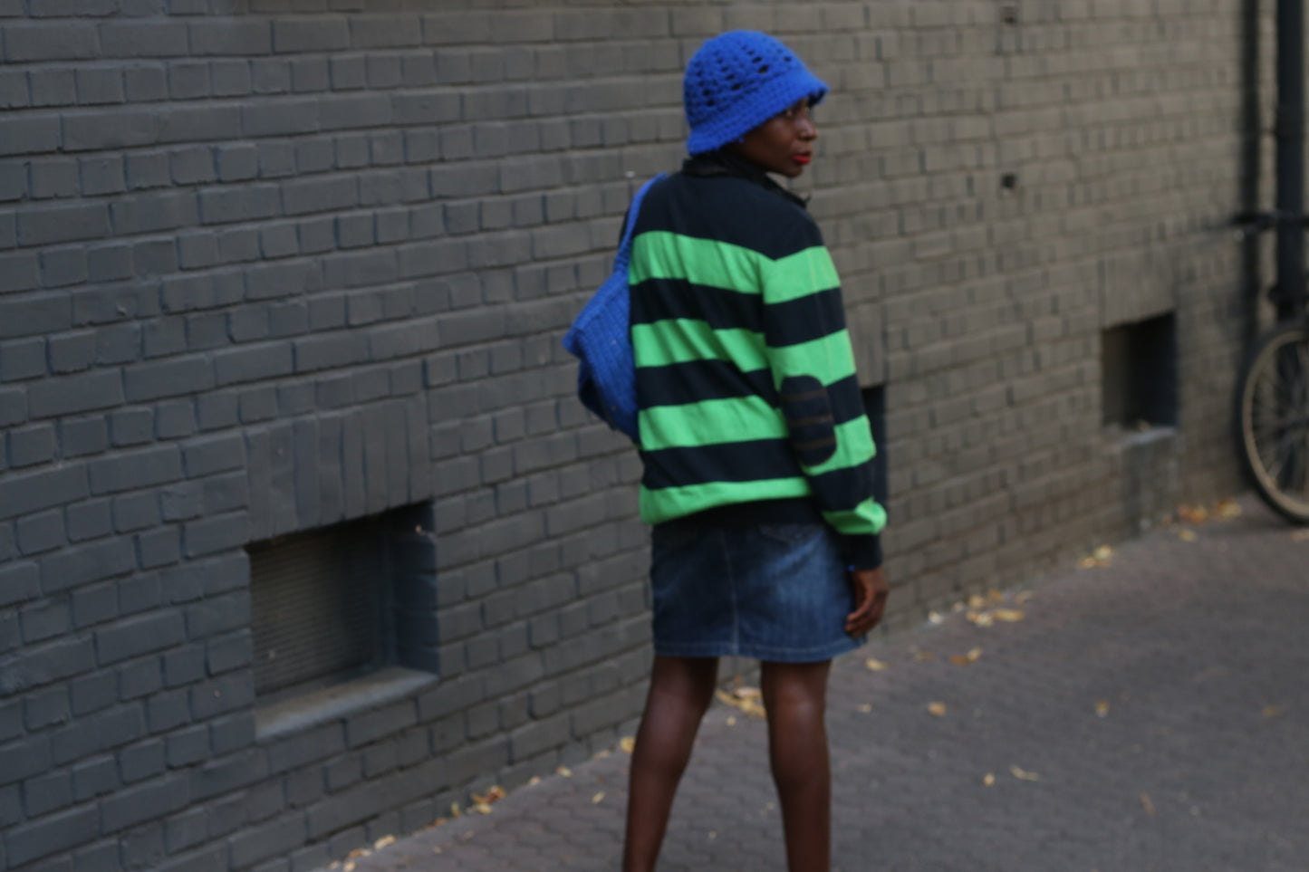 Vintage Bogner Stripe Jumper | Navy & Lime Green Cotton Knit | Fits M
