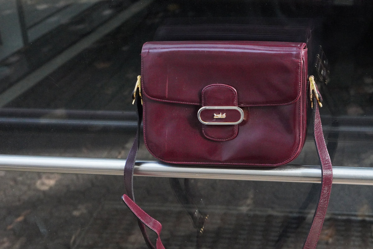 Vintage Burgundy Leather Crossbody Bag 70s Retro Shoulder Bag Classic Maroon Purse