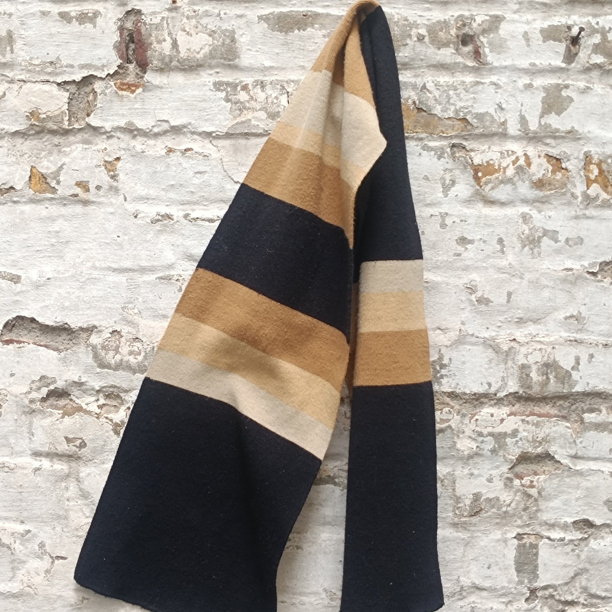 Knit Scarf - Vintage 90s Block Stripe Winter Wrap - Black Beige