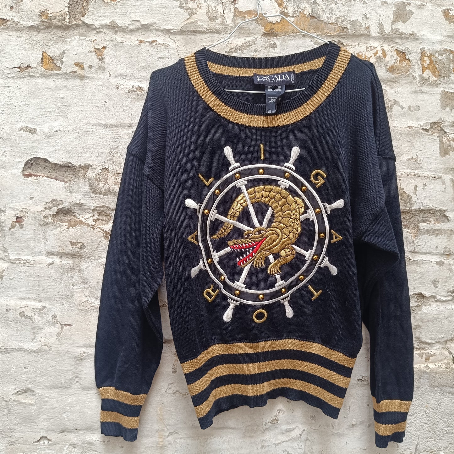 Vintage Escada Alligator Sweater | 80s Nautical Knit Jumper - M