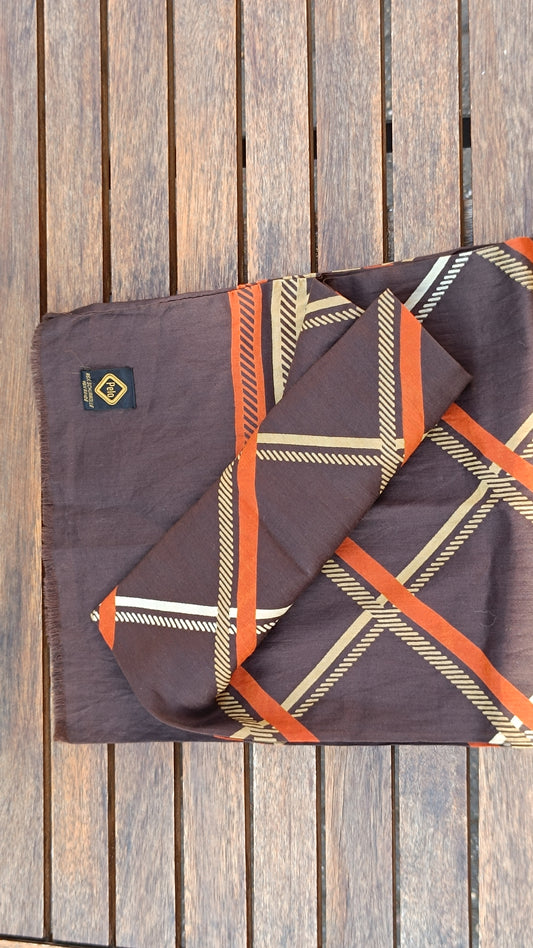 Pelo Vintage 70s Wool Silk Geometric Scarf - Brown Orange Plaid Wrap