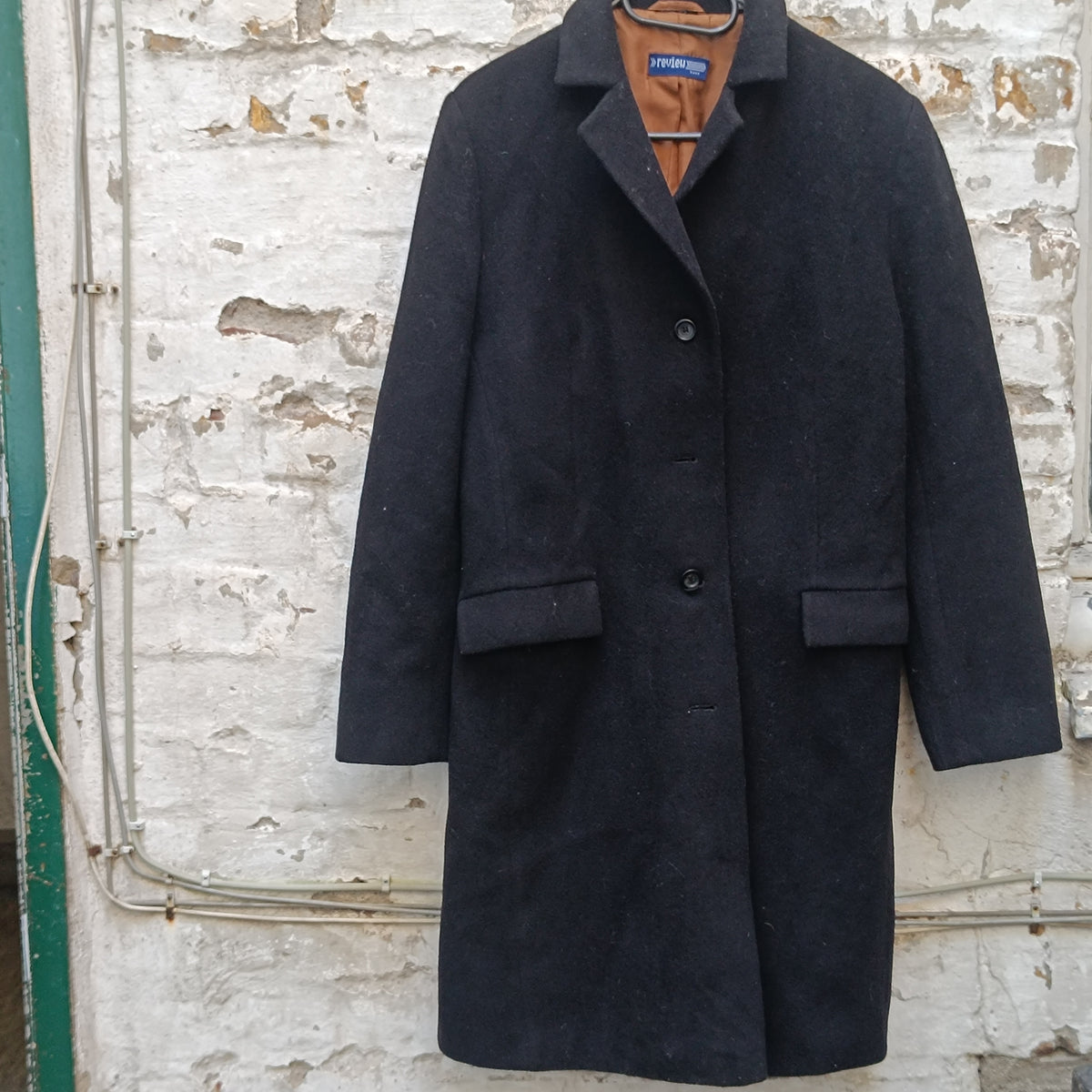 Vintage Wool Cashmere Overcoat | 90s Minimalist Black Long Coat M