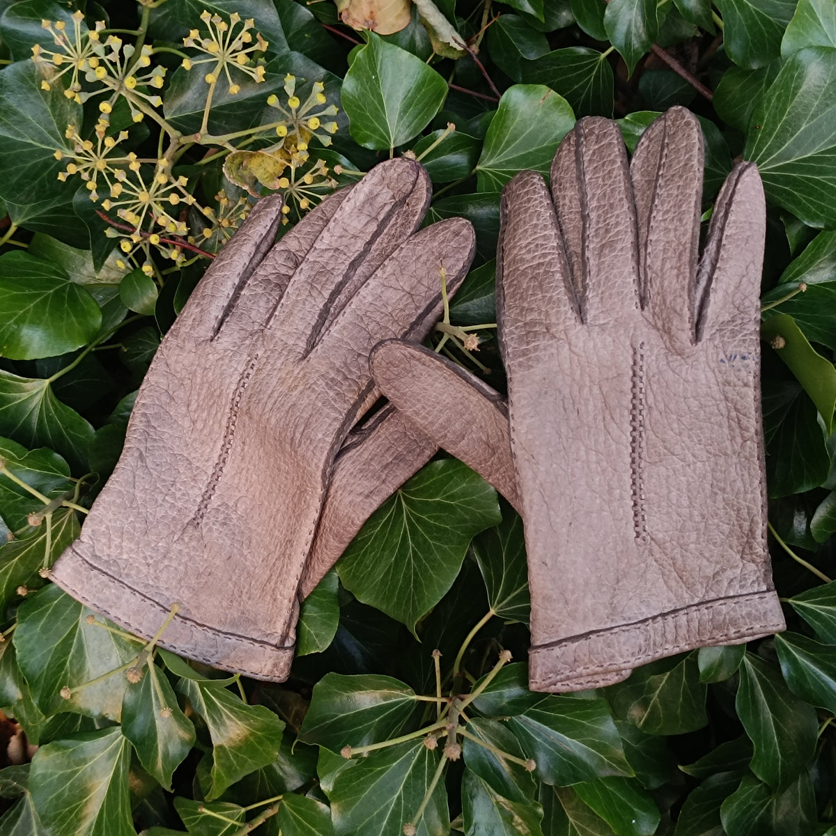 Leather Gloves | Vintage 70s Taupe Peccary Gloves | Size S