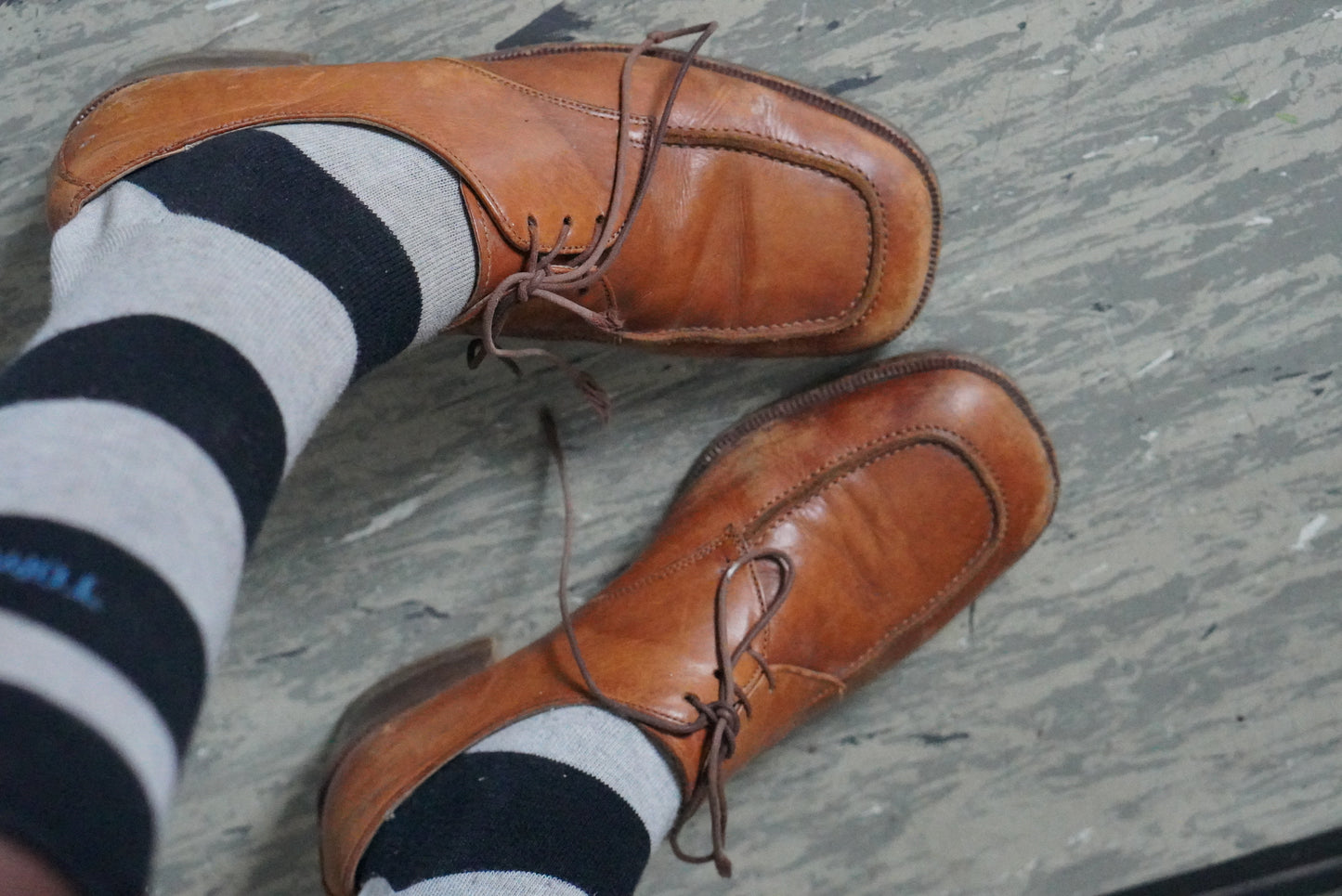 Leather Oxfords - 70s Tan Brown Square Toe Heeled Shoes - Size EU 38.5