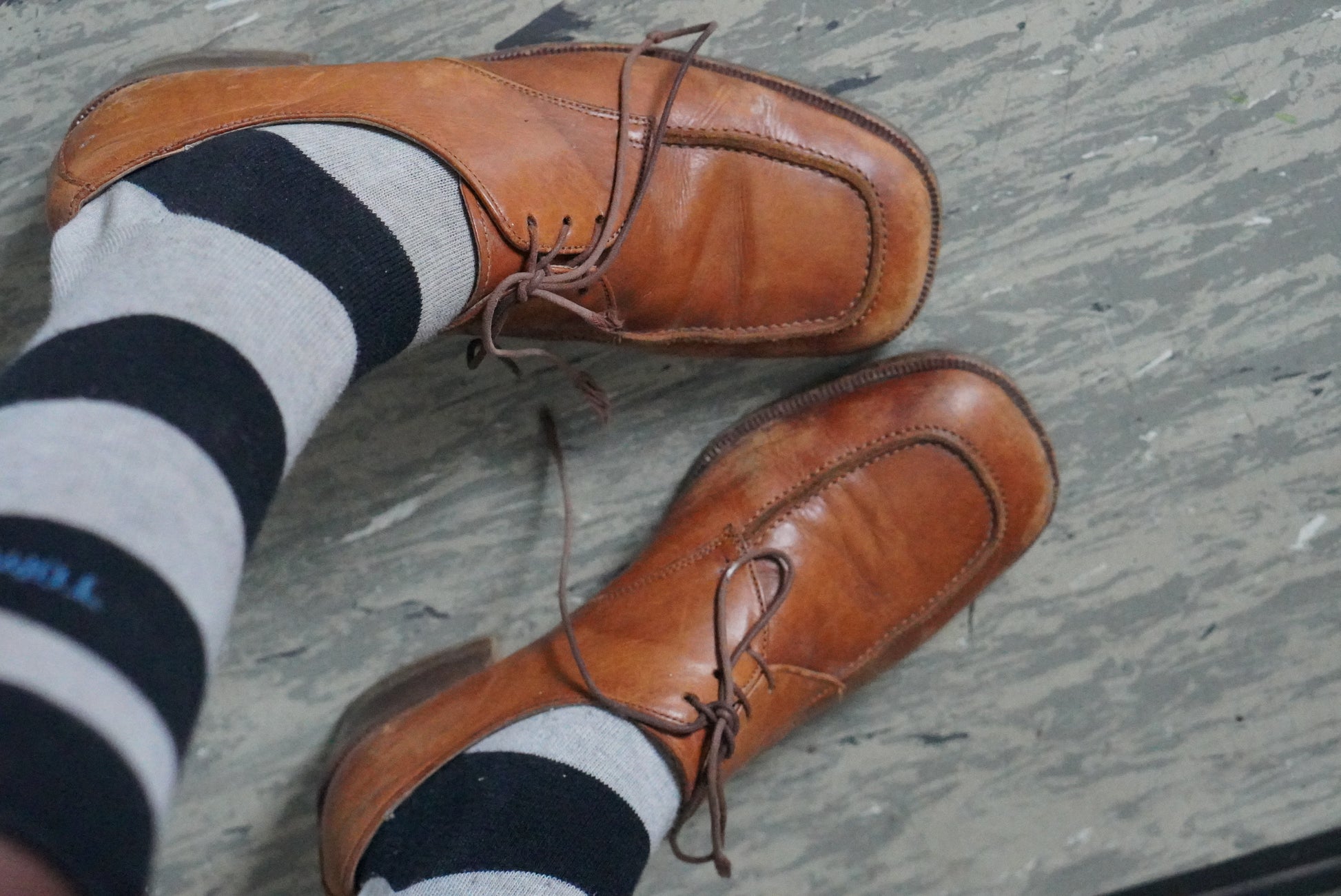 Leather Oxfords - 70s Tan Brown Square Toe Heeled Shoes - Size EU 38.5