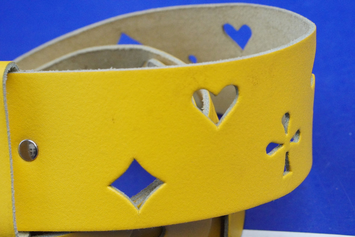 Vintage 90s Yellow Leather Belt - Playing Card Suit Cutouts