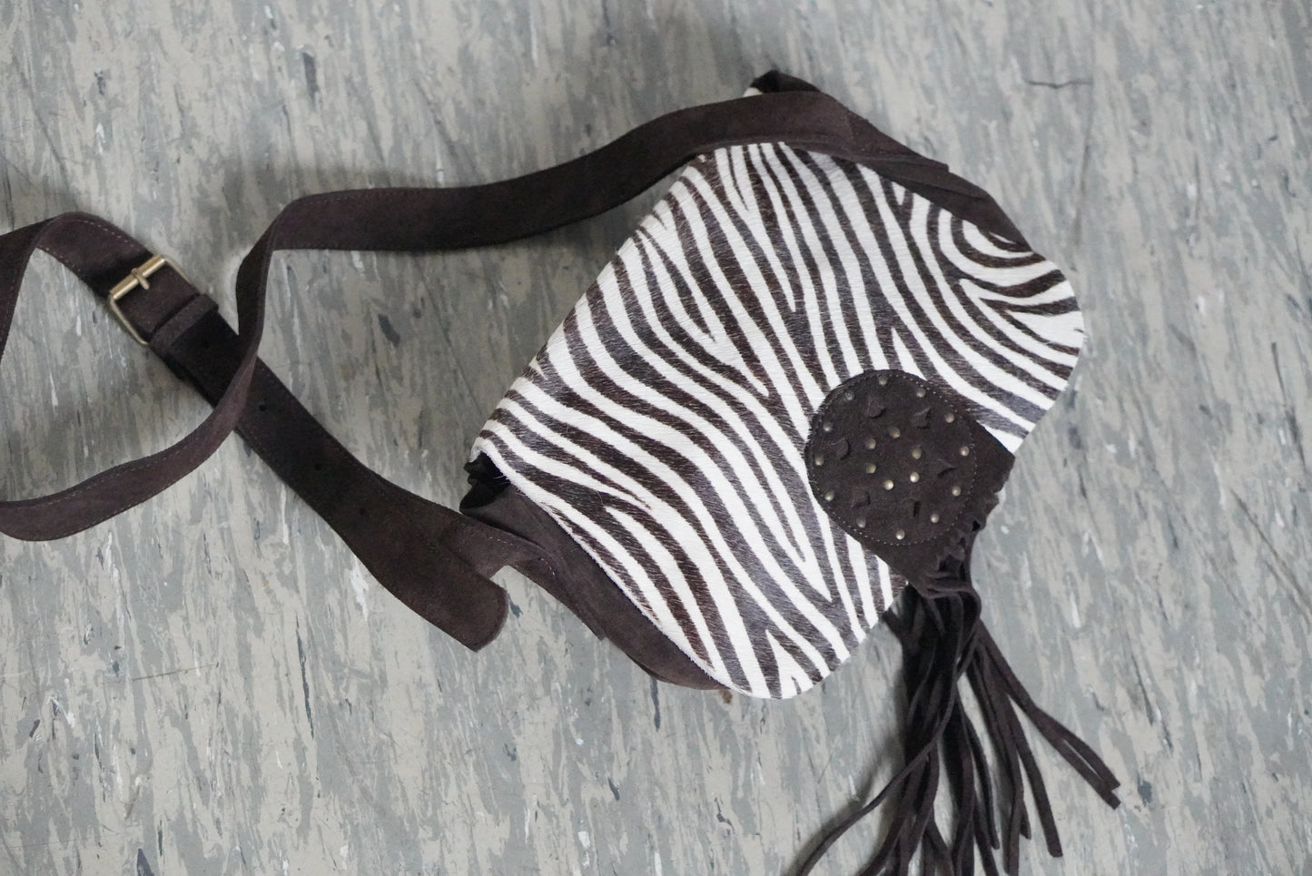 Zebra Print Hair-On Crossbody Bag - Vintage Y2K Suede Fringe Purse