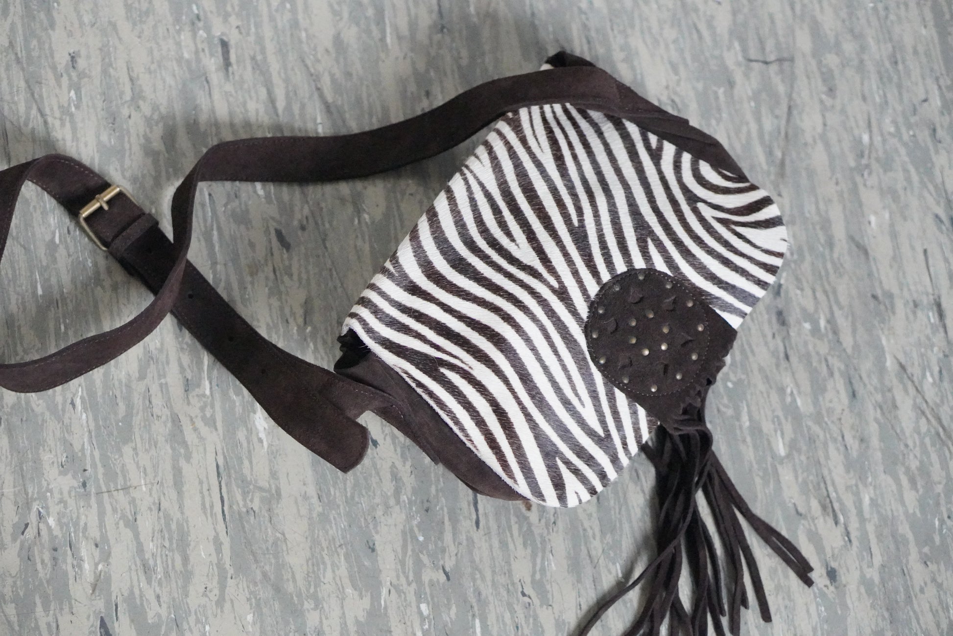 Zebra Print Hair-On Crossbody Bag - Vintage Y2K Suede Fringe Purse