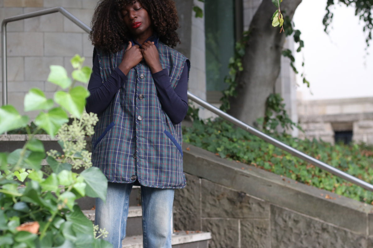 Vintage Reversible Quilted Vest | 90s Tartan Gilet | M