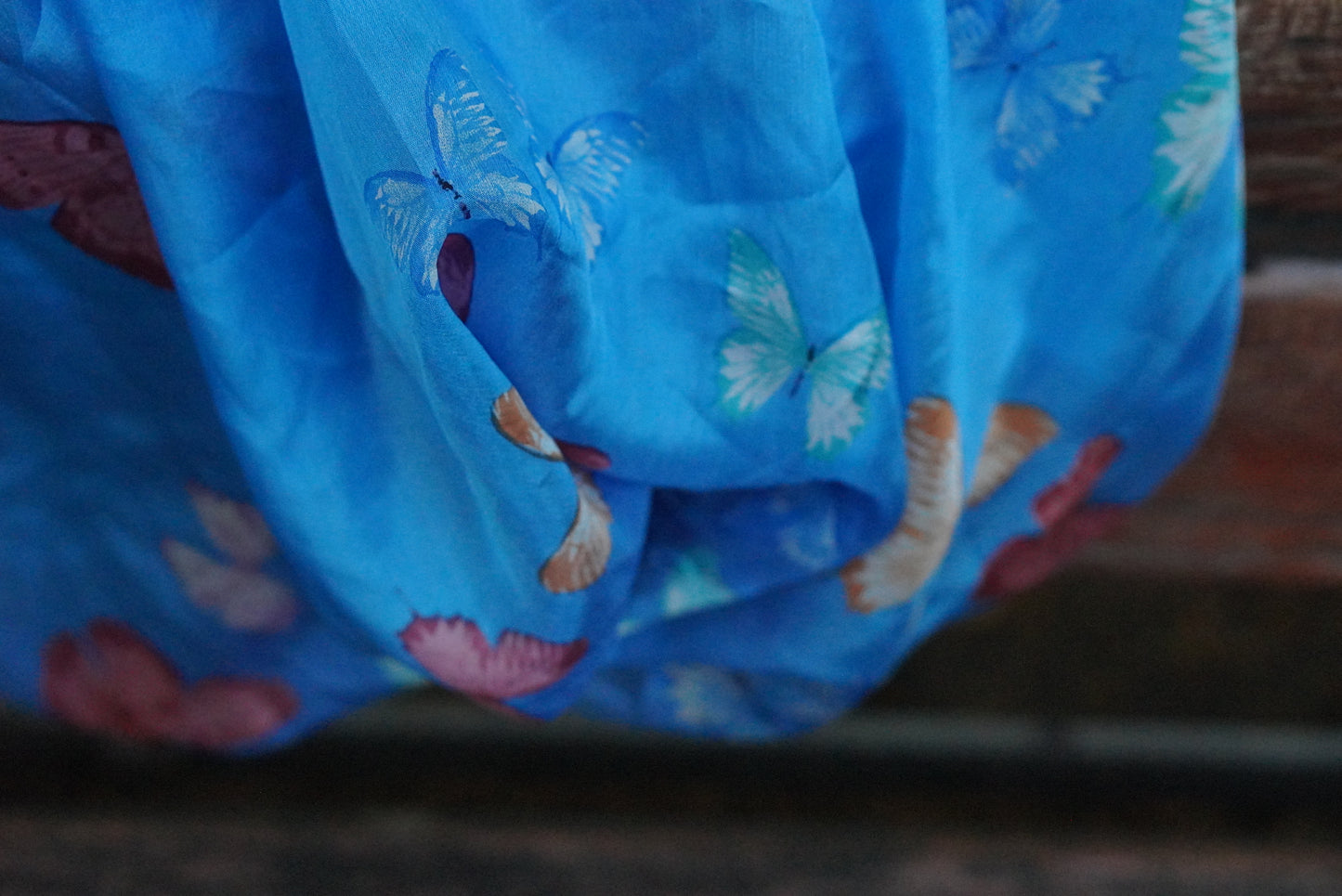 Vintage Passigatti Silk Scarf Butterfly Print Blue Purple Ombre Sheer Neck Head