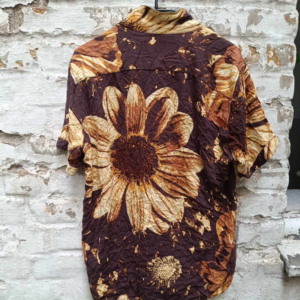 Vintage 90s Floral Short Sleeve Shirt Brown Beige M