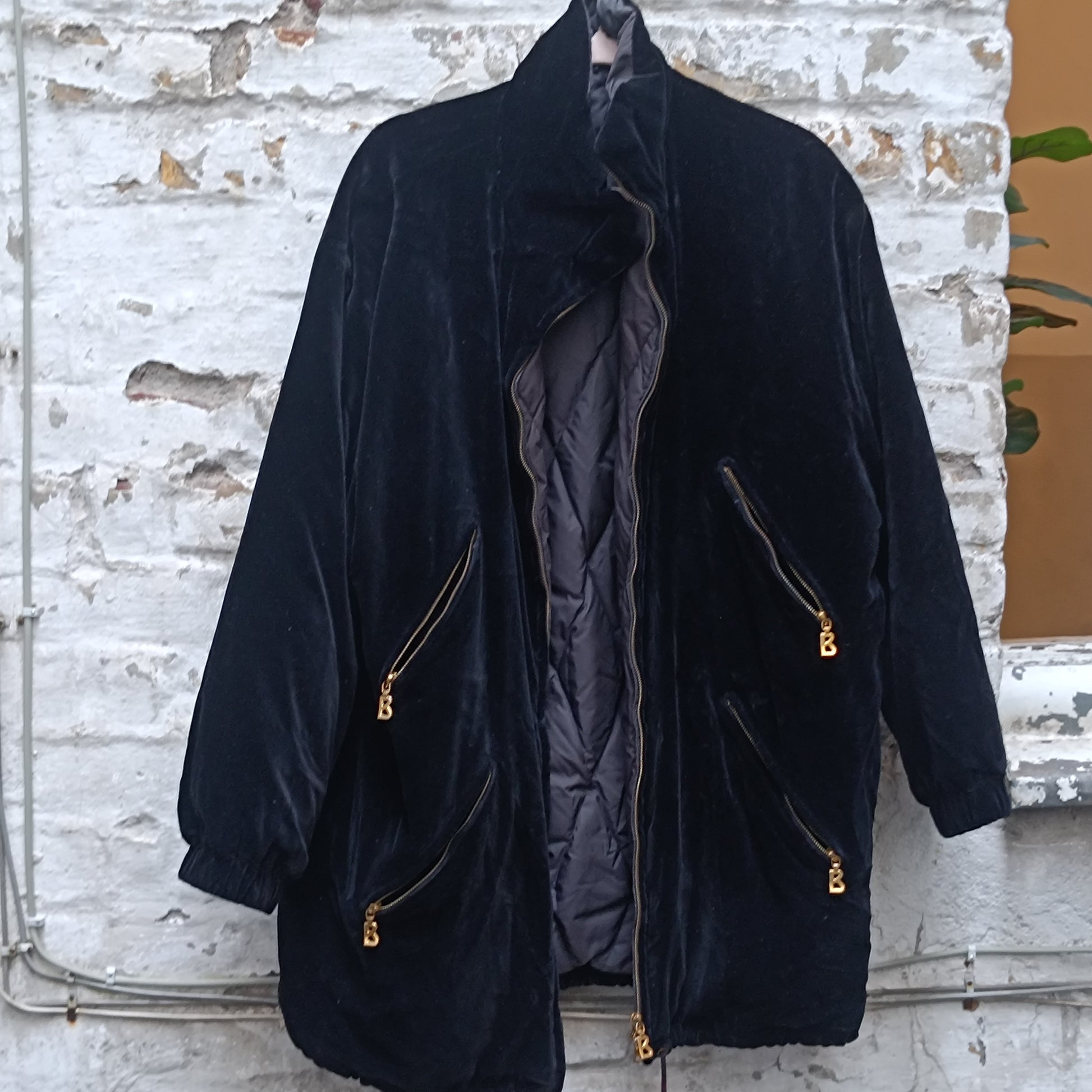 Bogner Black Velvet Quilted Jacket with Gold Zip Accents