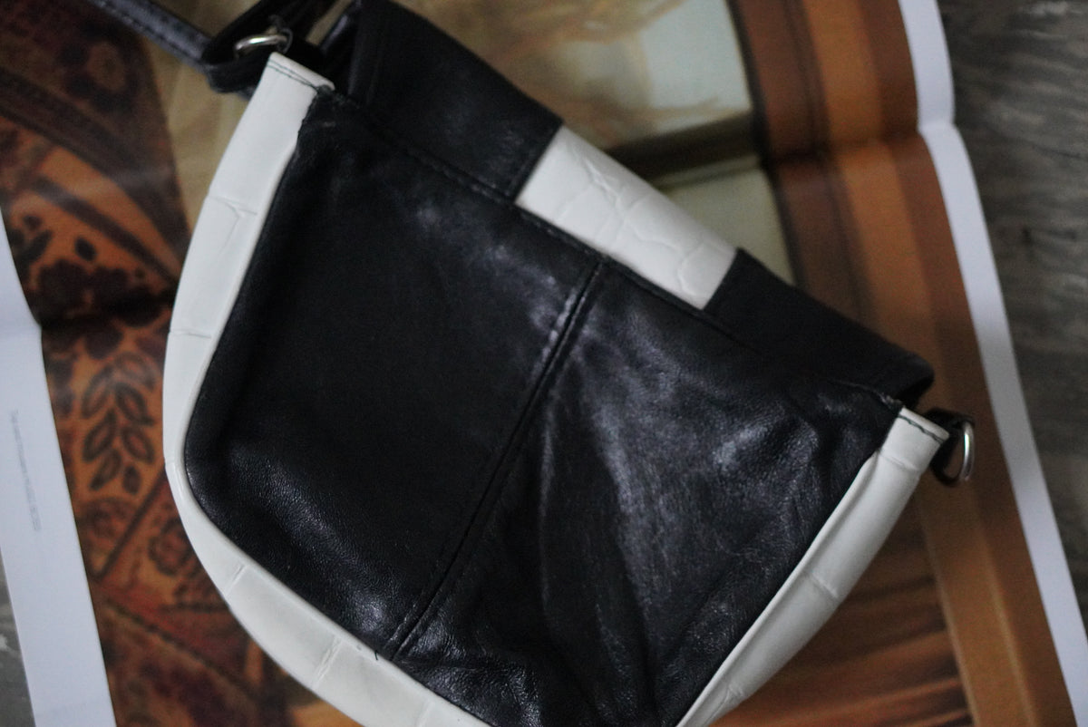 Vintage Shoulder Bag | 80s Two Tone Crossbody | Black White Purse