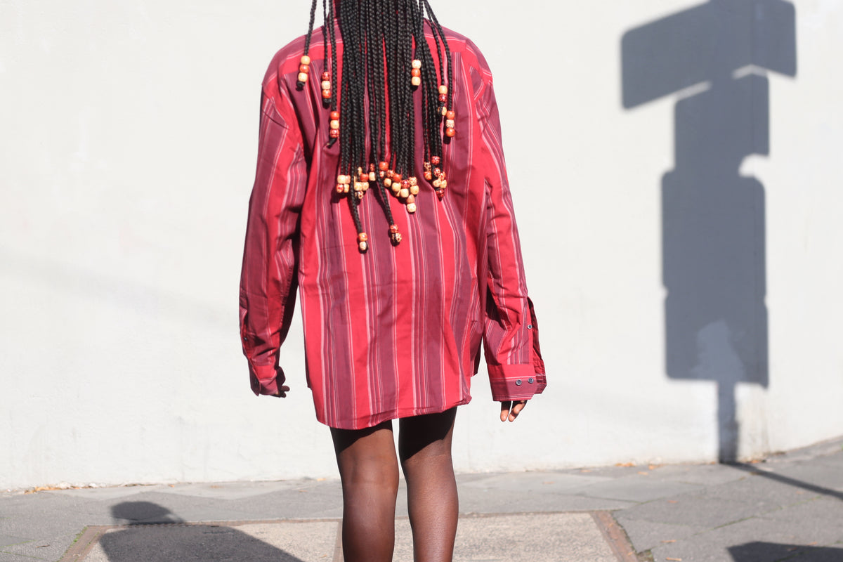 Vintage Striped Shirt - 90s Red Cotton Blend Unisex Christian Berg Button Up - M/L