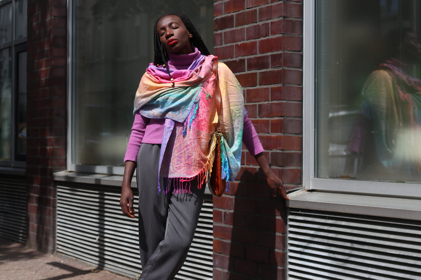 Vintage Rainbow Pashmina Shawl Paisley Fringe Scarf Wrap Boho Jacquard Festival