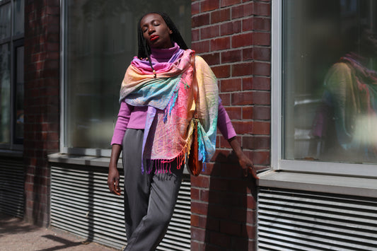 Vintage Rainbow Pashmina Shawl Paisley Fringe Scarf Wrap Boho Jacquard Festival