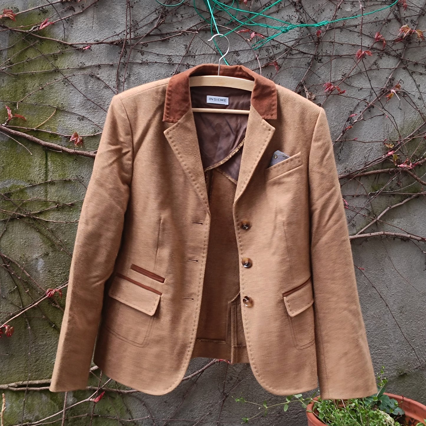 Vintage Lambswool Blazer | 90s Camel Brown Equestrian Jacket M