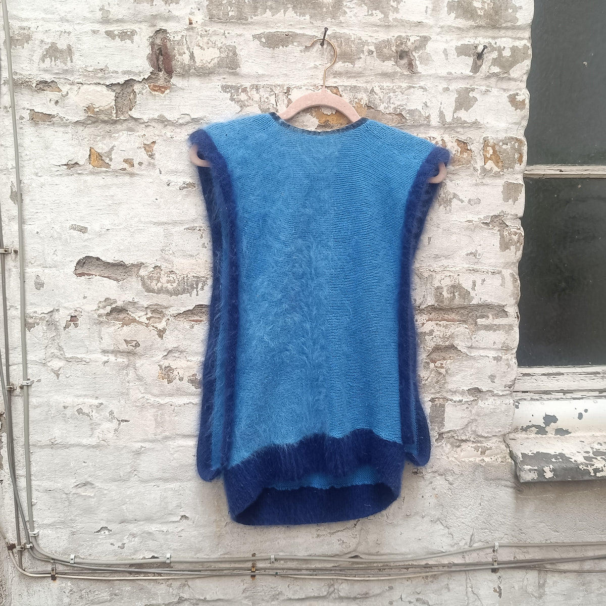 Knit Vest 80s Vintage Blue Mohair Sleeveless Sweater Top | S/M