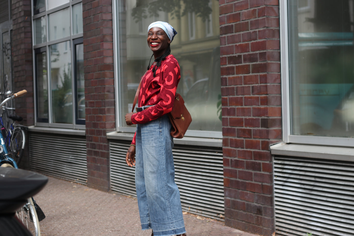 Marimekko Vintage Red Graphic Top - Y2K Long Sleeve Cotton Shirt