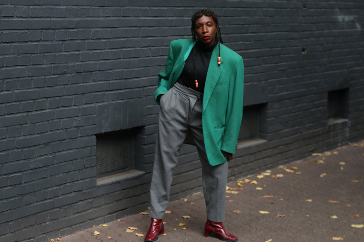 Vintage Grey Pleated Wool Trousers | High Waist Tapered Pants S