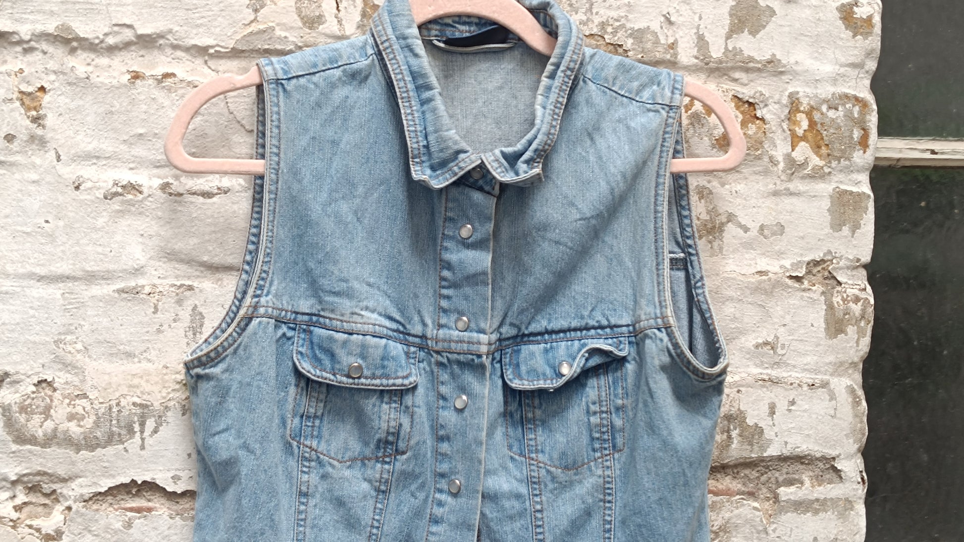 Vintage 90s Denim Dress Sleeveless Light Wash Jean Midi Snap Button Coat Dress