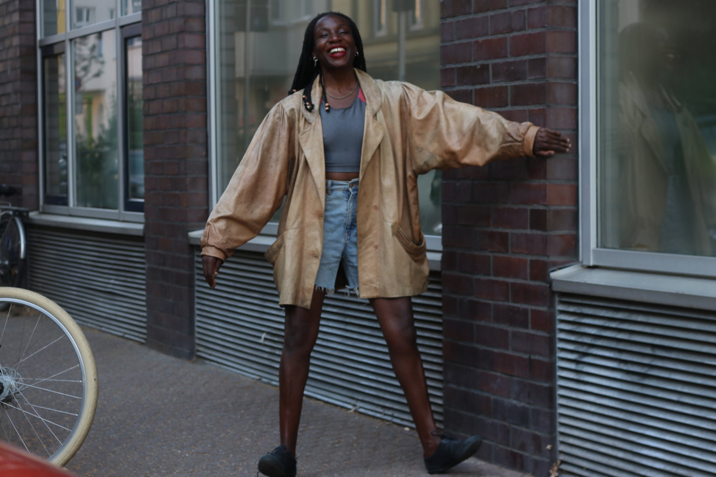 Vintage 80s Distressed Tan Leather Blazer | Oversized 90s Style