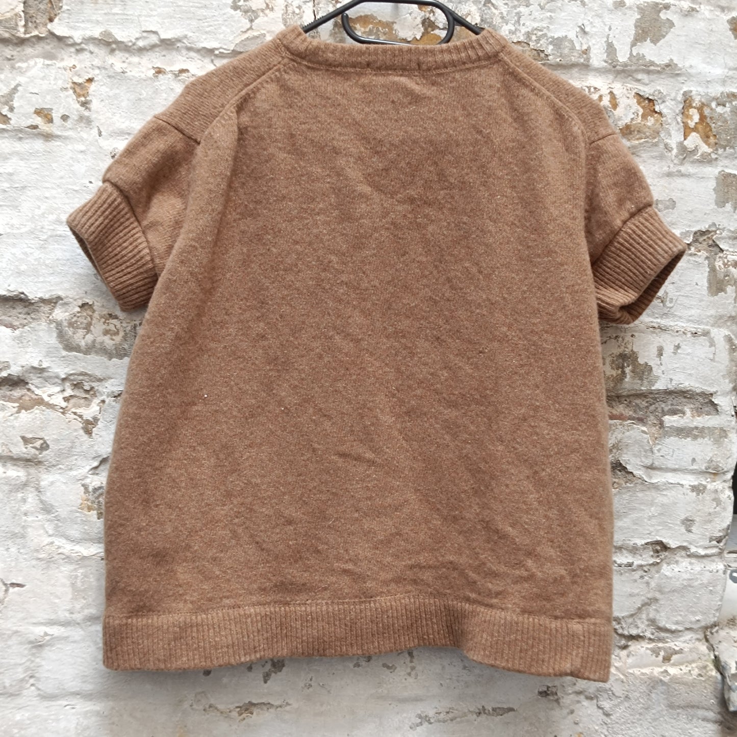 Eddie Bauer Vintage 100 Wool Short Sleeve Knit Sweater Beige Tan