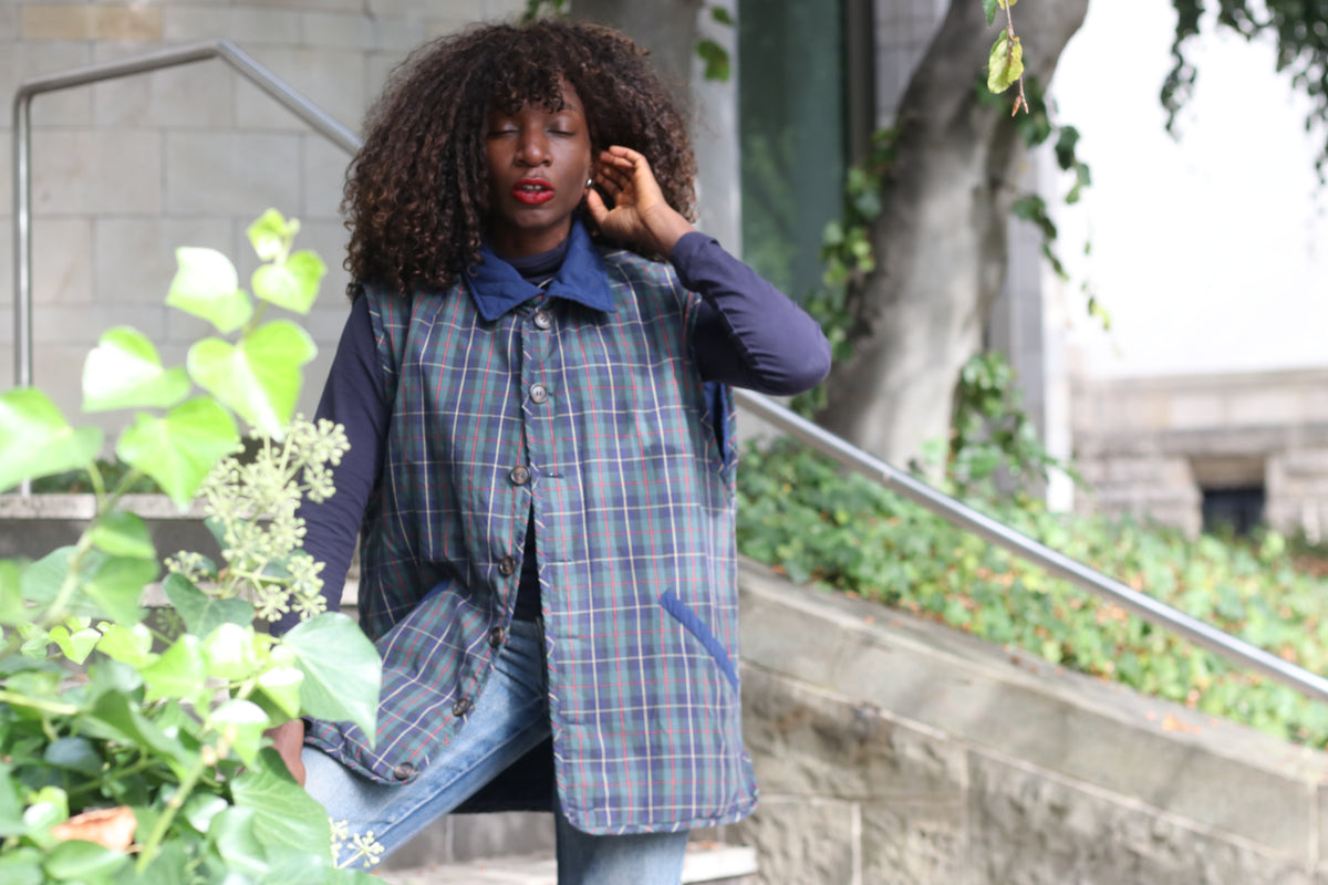 Vintage Reversible Quilted Vest | 90s Tartan Gilet | M