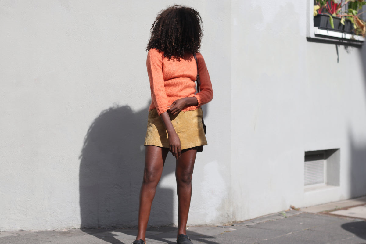 Vintage Orange Knit Jumper | 70s Crewneck Sweater XS