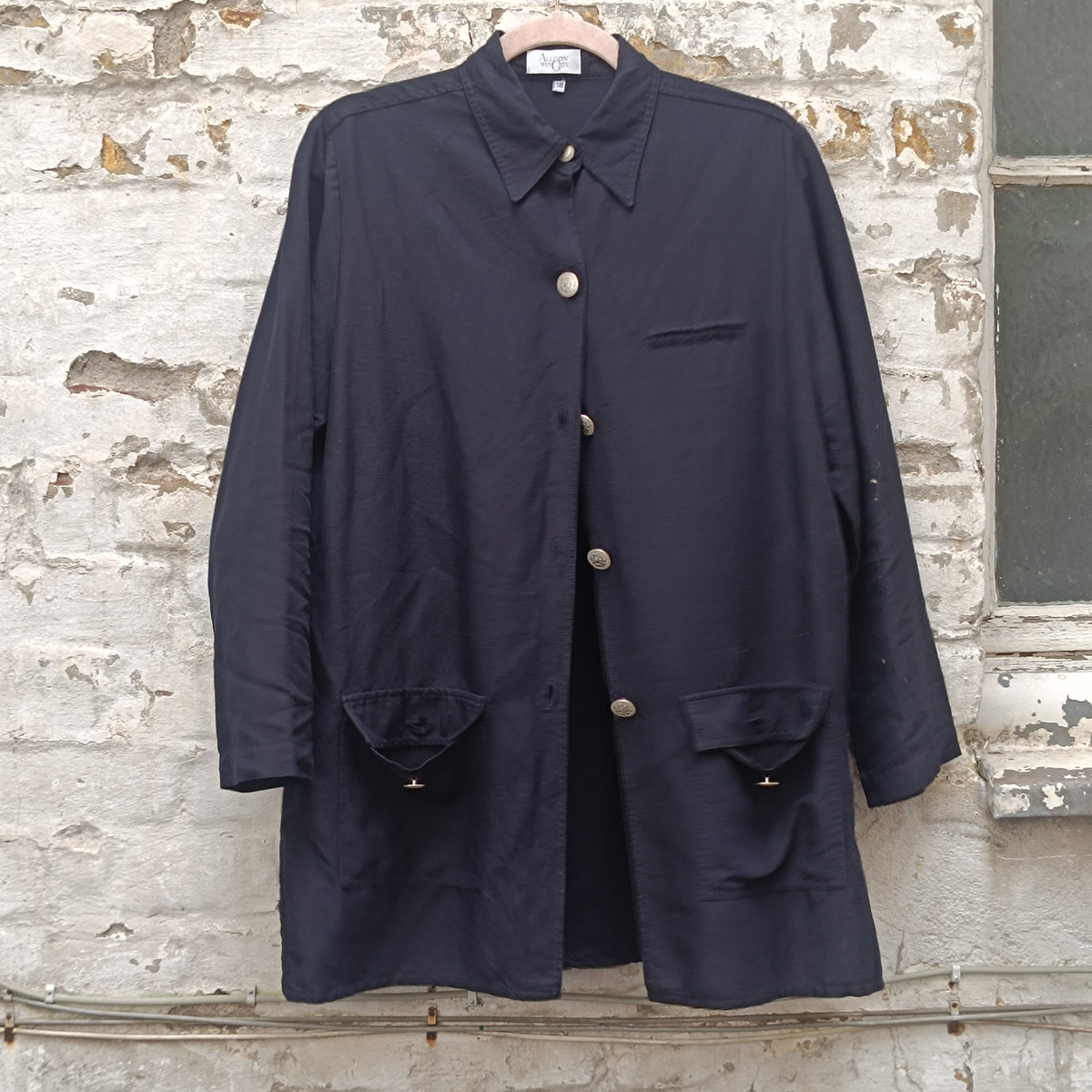 Vintage Black Oversized Utility Jacket | 90s Shirt Coat M/L