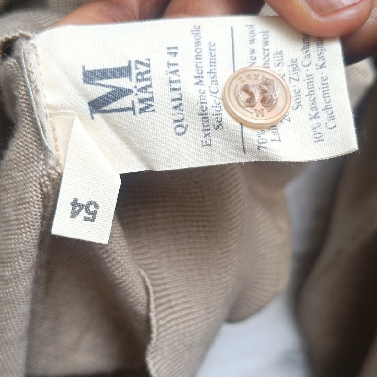 Vintage Beige Knit Polo Sweater | 90s Minimalist Wool Silk Cashmere | XL