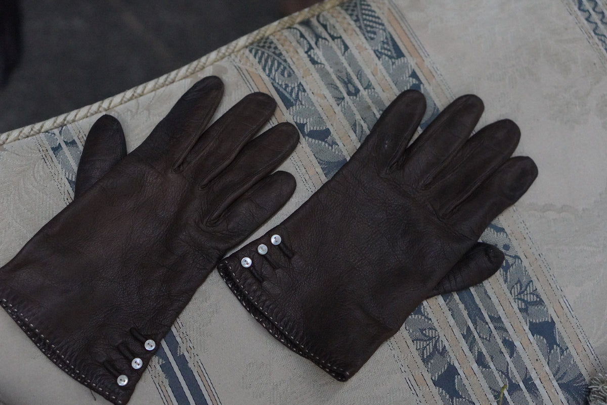Vintage Leather Gloves | 1950s Dark Brown Driving Gloves - Size S/M