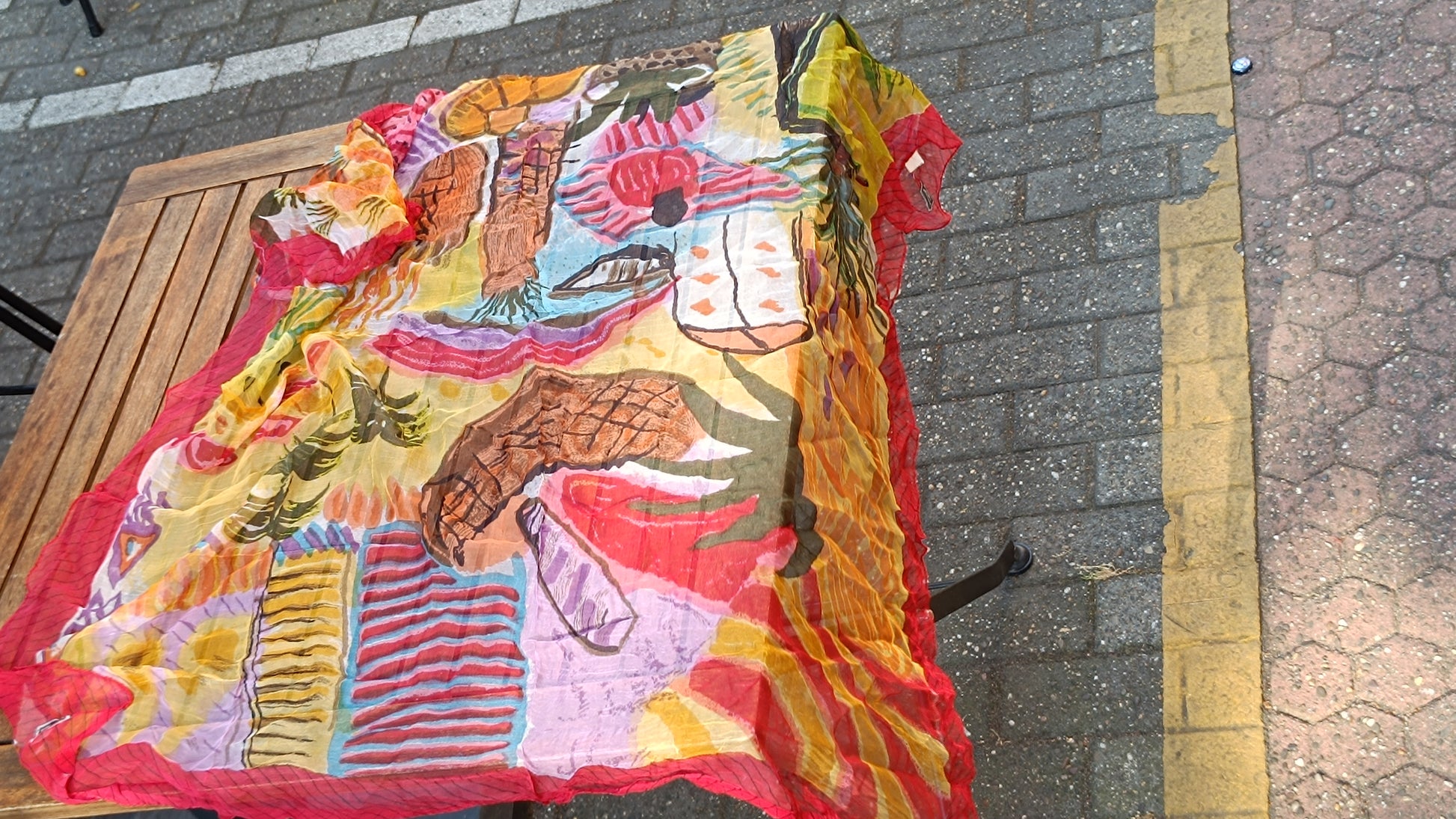 Vintage 90s Abstract Art Scarf - M Logo Tropical Print Shawl