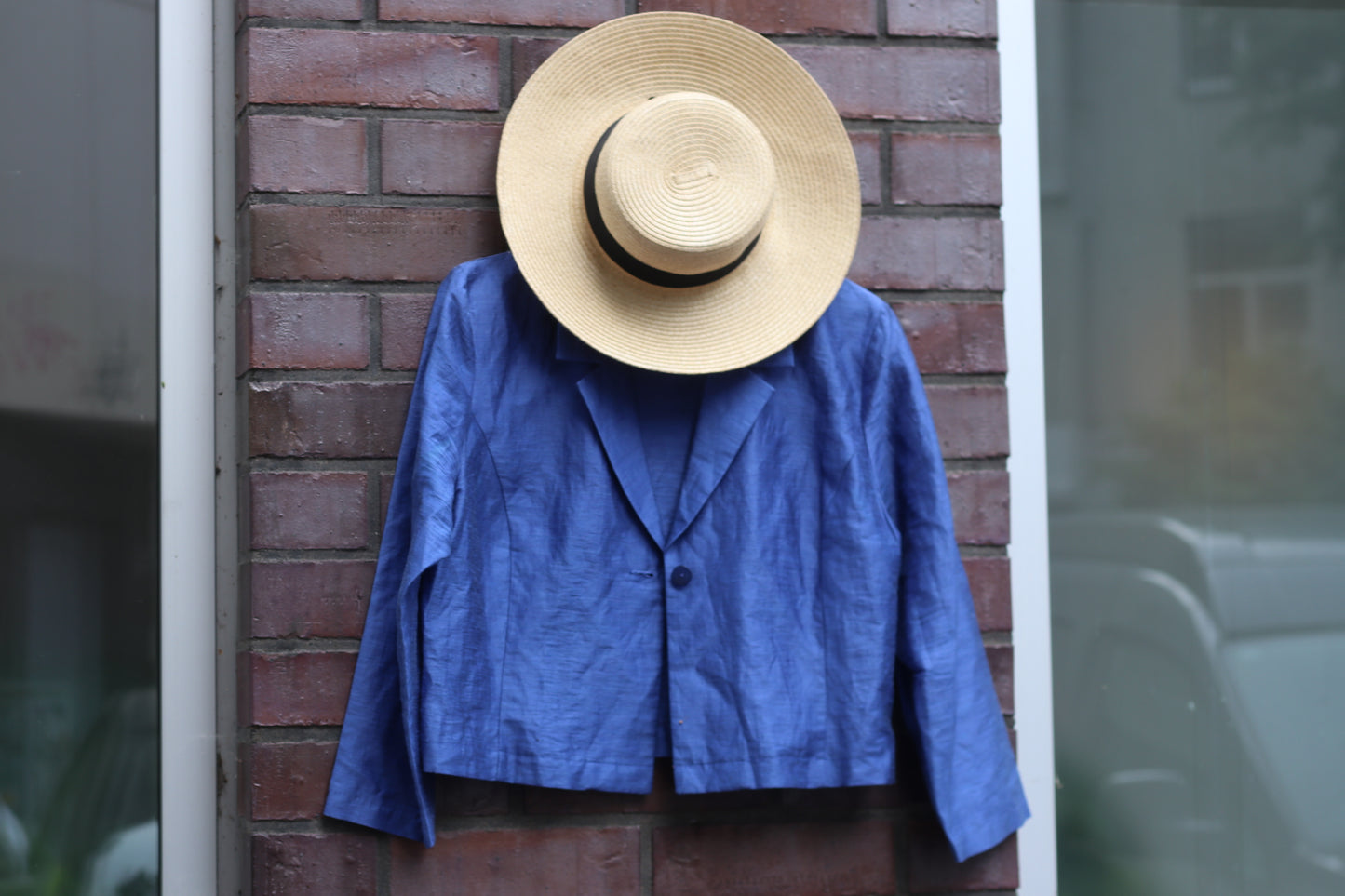 Vintage Linen Jacket Blue Cropped Blazer 90s Minimalist Linen Blend Shirt Top 42