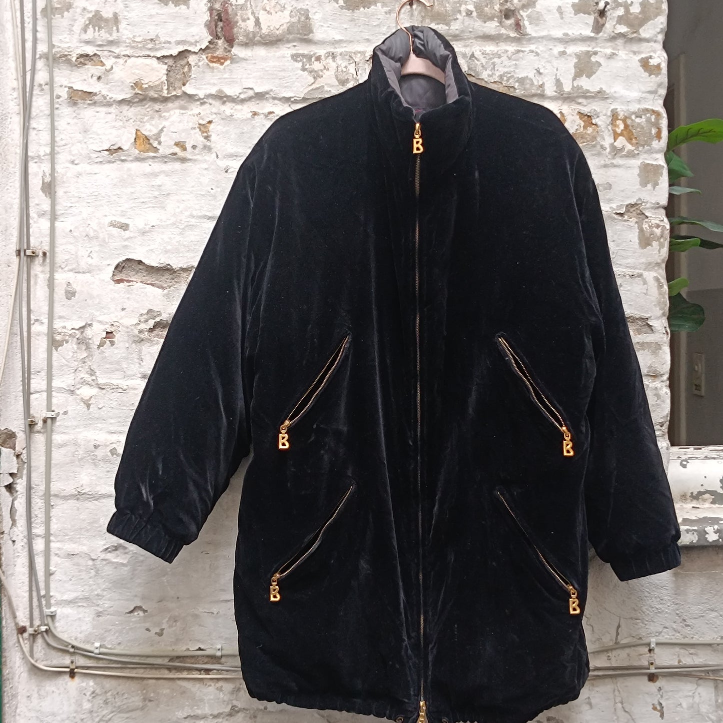 Bogner Black Velvet Quilted Jacket with Gold Zip Accents