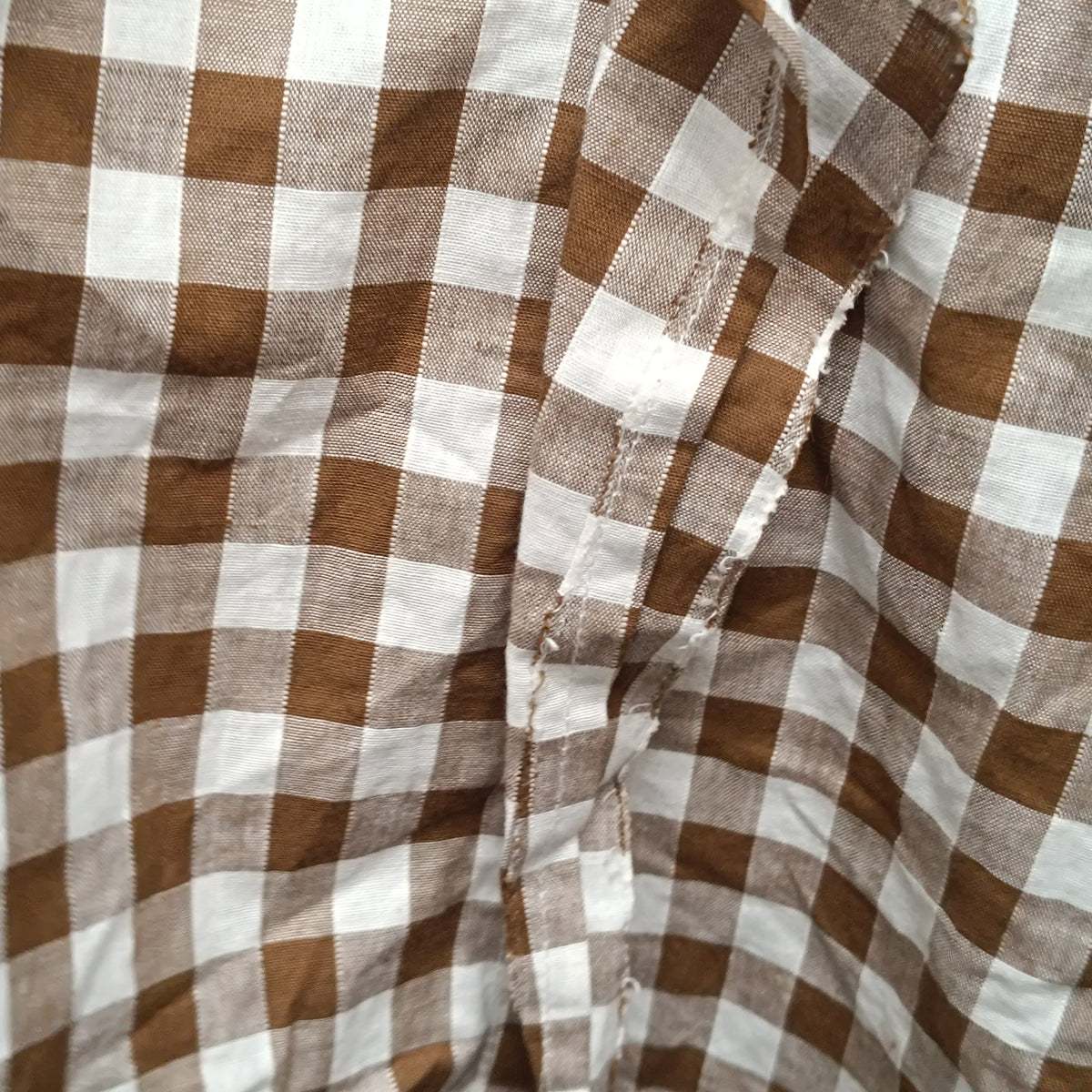 Gingham Blazer Jacket | Vintage French Brown White | Fits XS S