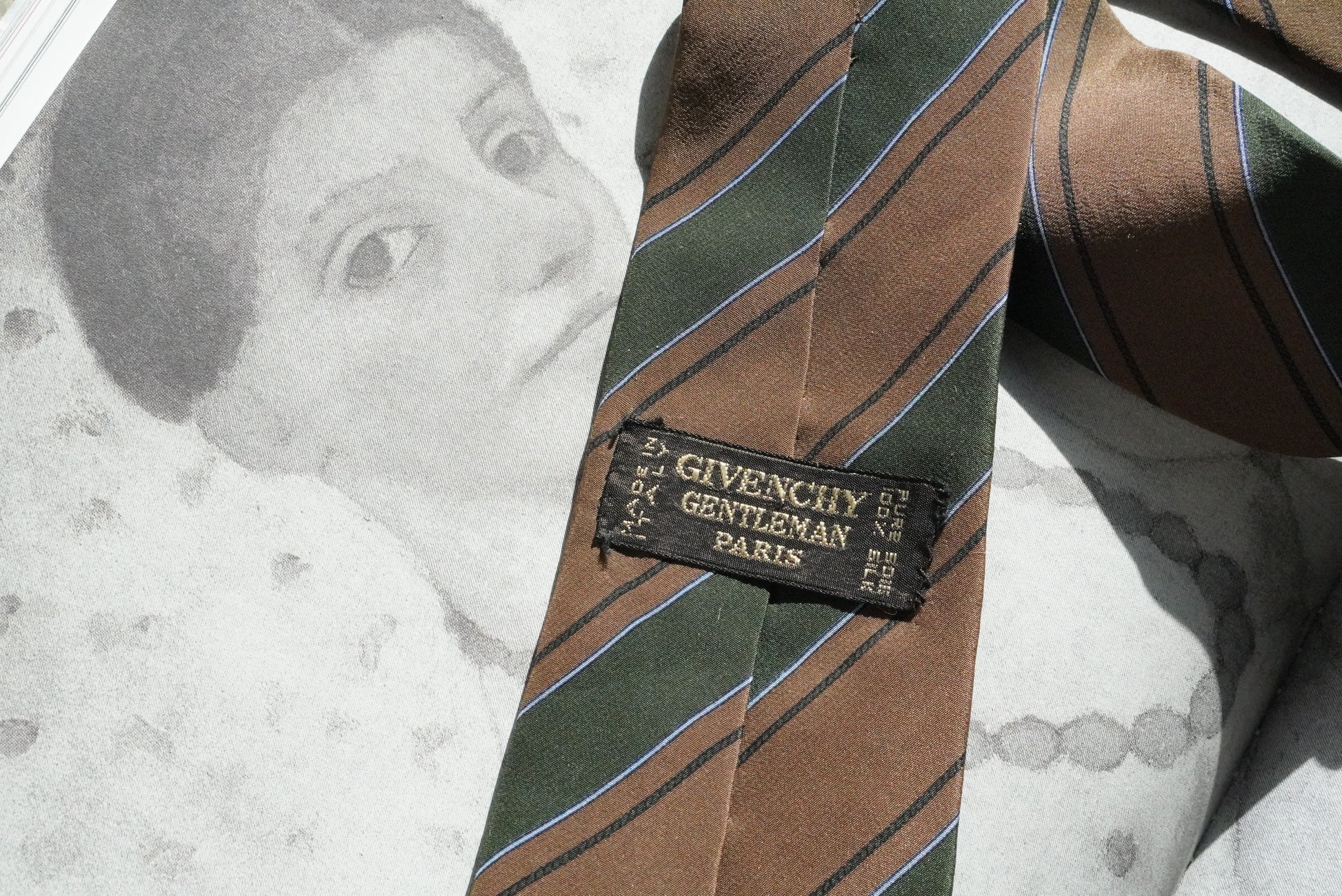 Givenchy Vintage Silk Tie Brown Green Striped Mens Designer Necktie Made In Italy