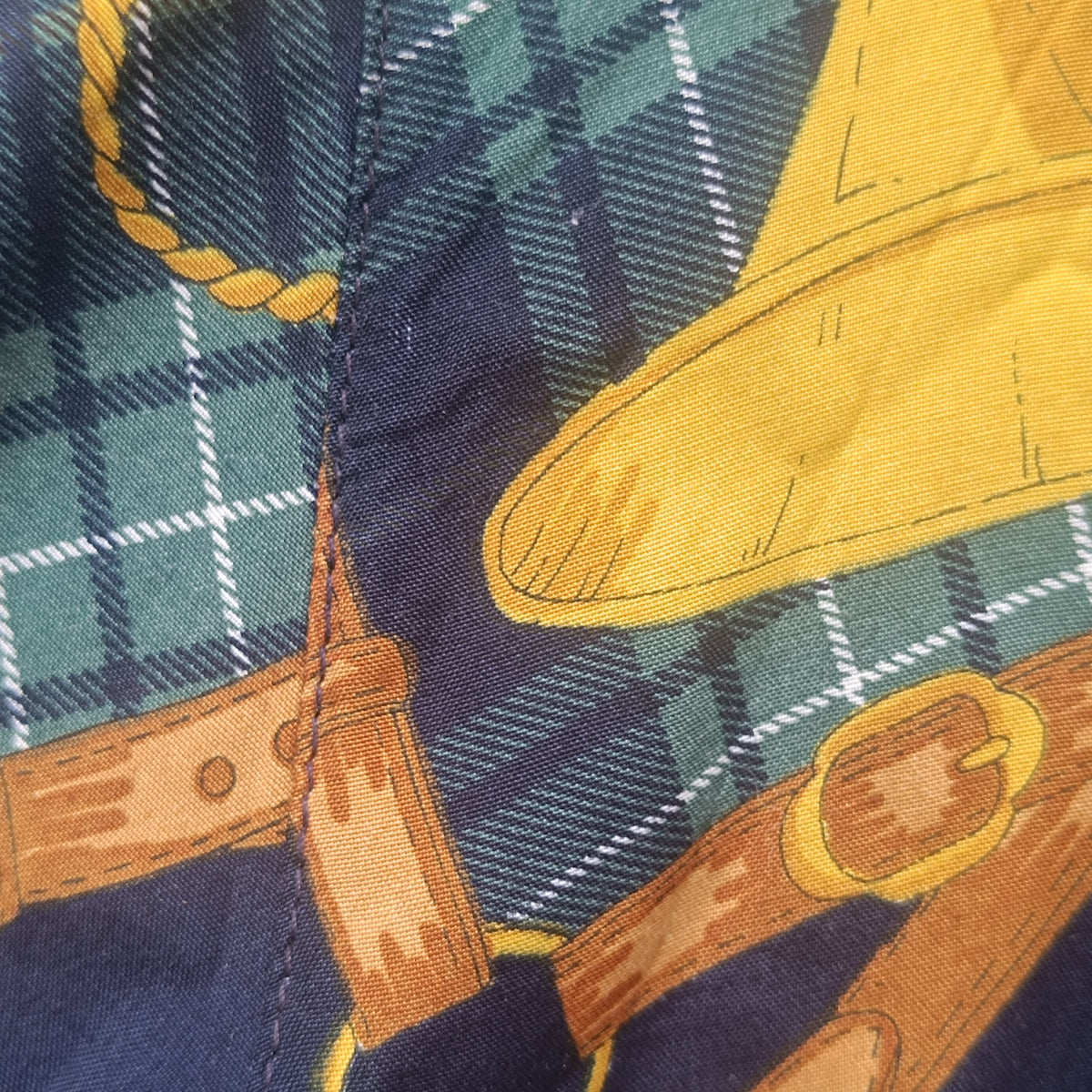 90s equestrian print button down shirt, resort style navy blue blouse, size M